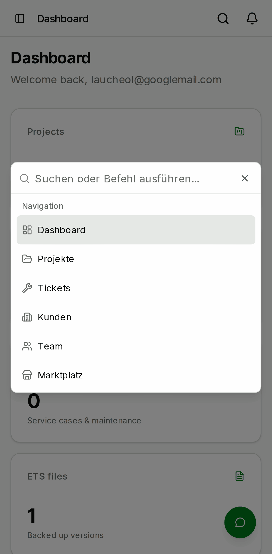 Global search popover showing three grouped result sections — Projects, Customers, Team members — each with an icon and the matching entity name. — mobile view